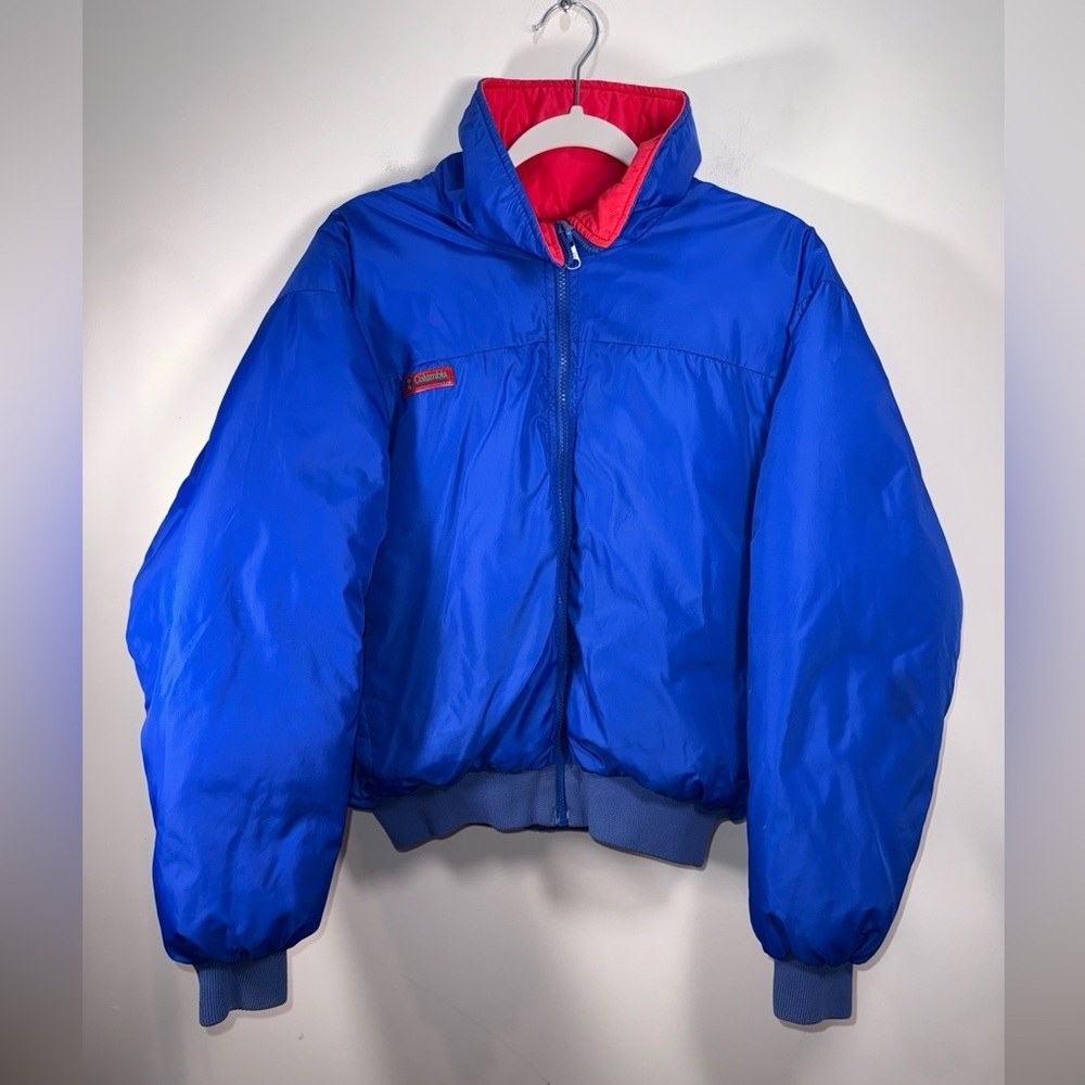 Columbia Mens Y2K Duck Down Filled Puffer Blue and Red 90s Coat Size Medium